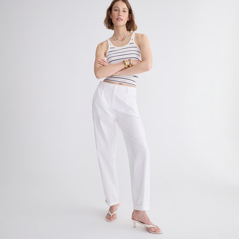 J. Crew Sz 0 Maritime Tapered Pant Ripstop Cotton White Mid Rise Classicore New